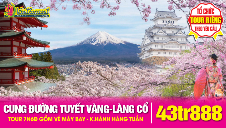 Tour Nhật Bản Mùa Hoa Anh Đào Đặc sắc 8N7Đ  | OSAKA - KOBE - KYOTO - BIWAKO - KANAZAWA - Làng Cổ SHIRAKAWAGO - TAKAYAMA - Cung Đường Tuyết TATEYAMA KUROBE ALPENE ROUTE - AZUMINO - NÚI PHÚ SỸ - TOKYO