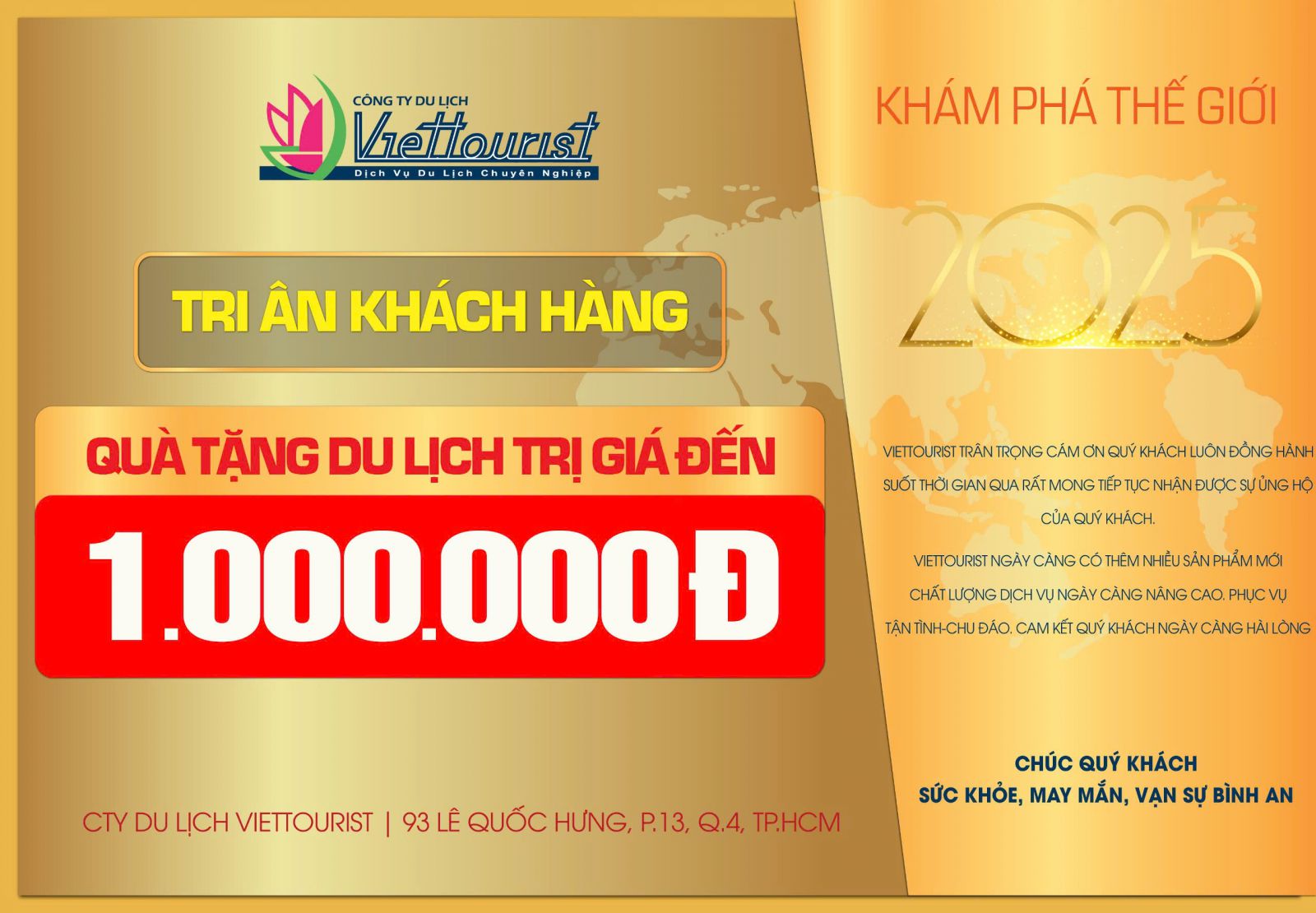 VIETTOURIST TRI ÂN KHÁCH HÀNG - TẶNG VOUCHER DU LỊCH GIÁ TRỊ ĐẾN [1TRIỆU ĐỒNG]
